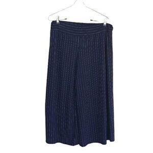 Larry Levine Pants Gaucho Stretch Cropped Wide Leg Pull On Striped Black Sz M
